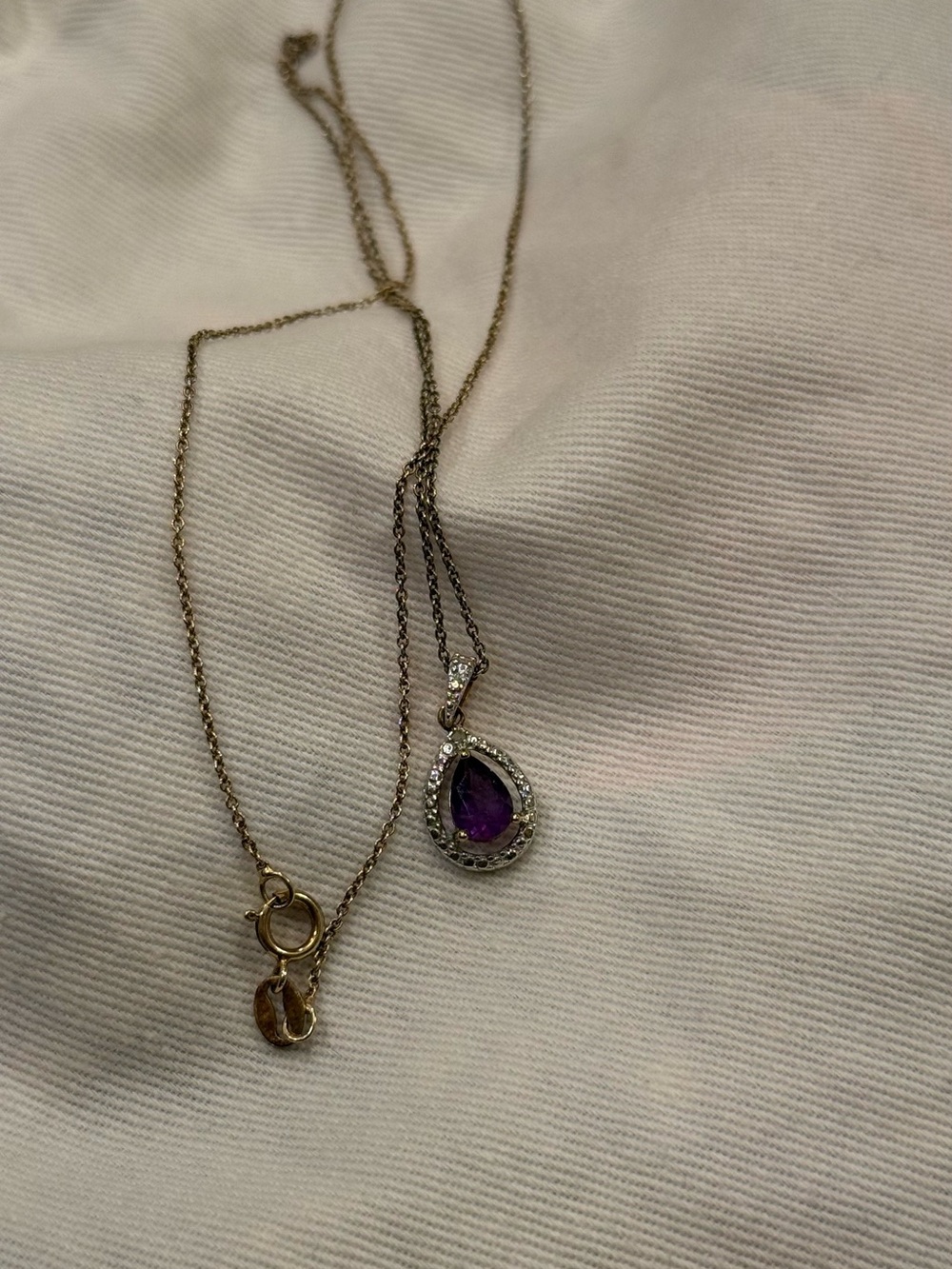 925 Italy 14k Gold Vermeil Teardrop Amethyst Pendant Necklace